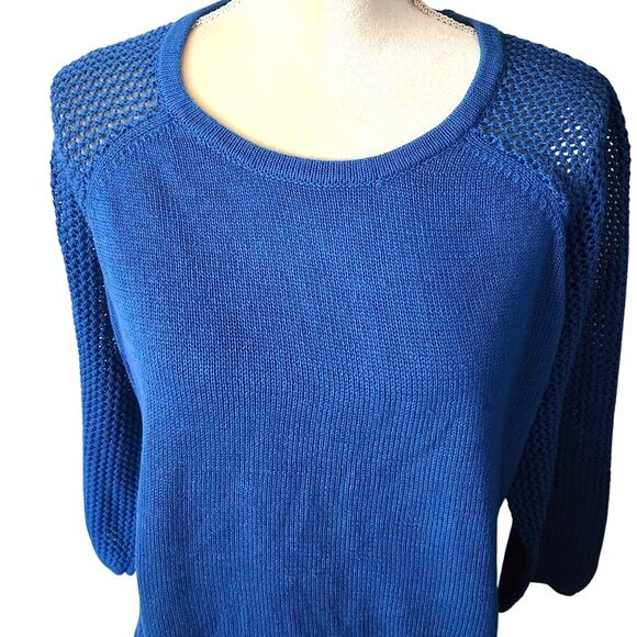 Design History Colbot Blue Lace Up Back Crochet Knit Pullover Sweater - Picture 2 of 5